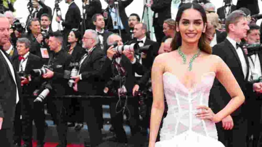 Manushi Chhillar Stuns in Black Gown, Radiates Elegance on Day 2 of Cannes 2023
