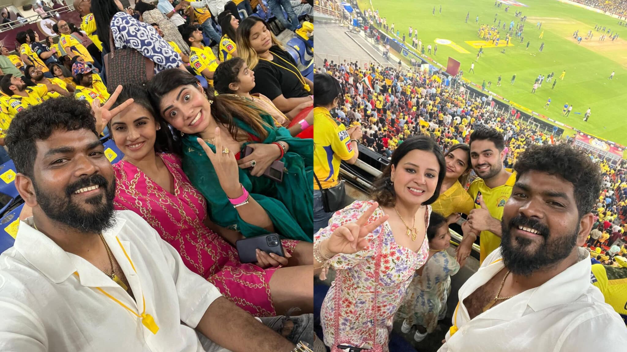 Sakshi Dhoni and Rivaba Jadeja Strike a Pose with Filmmaker Vignesh Shivan at IPL Final!