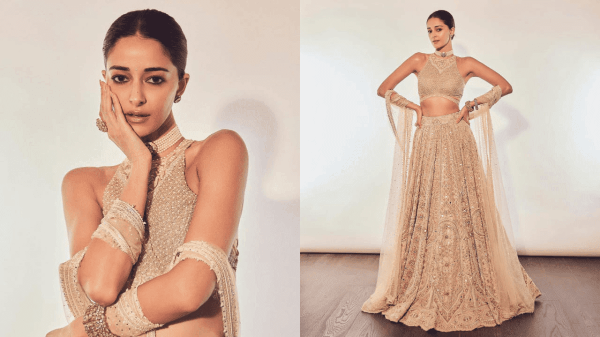 Ananya Panday’s Golden Lehenga Set With Smooth Bun Is The Ideal Choice For Diwali Parties