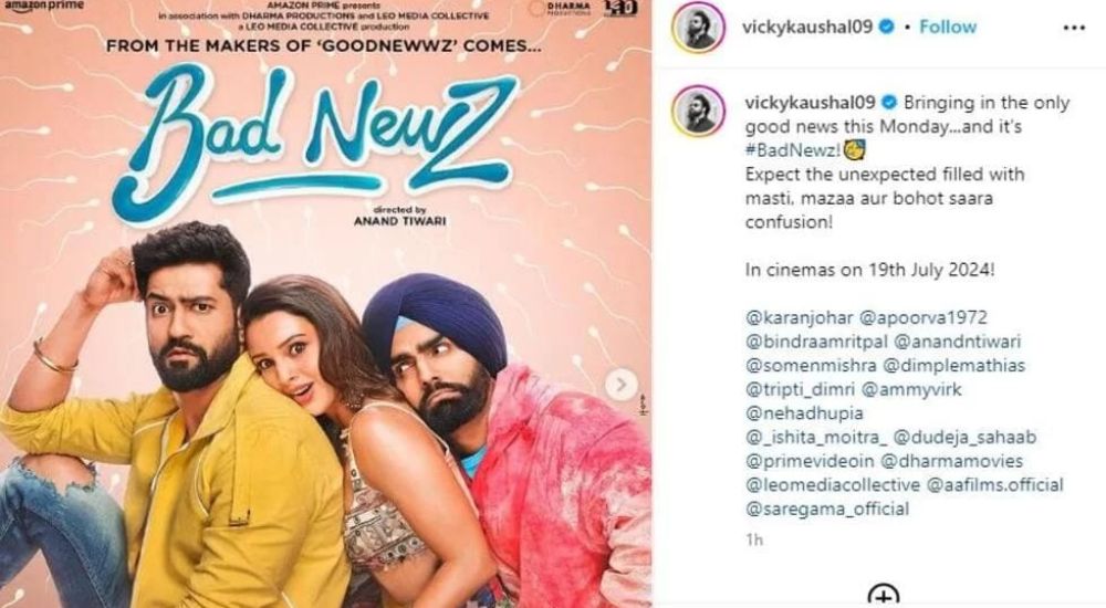 'Bad Newz': An Upcoming Rom-Com Starring Vicky Kaushal, Triptii Dimri, and Ammy Virk