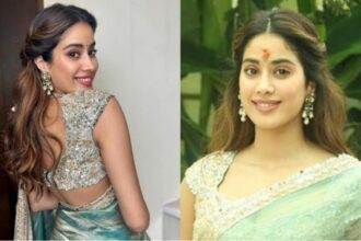 In A Blue And Gold Tissue Saree, Janhvi Kapoor Is Looking Stunning and Beautiful