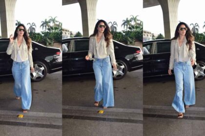 With Her Million-dollar Smile, Kiara Advani Dishes Up Airport-style Inspiration While Sporting A Beige Cropped Blazer And Wide-legged Trousers