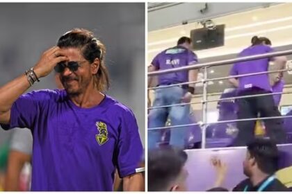 A sweet gesture made by Shah Rukh Khan during an IPL match- picks up discarded KKR flags after the match